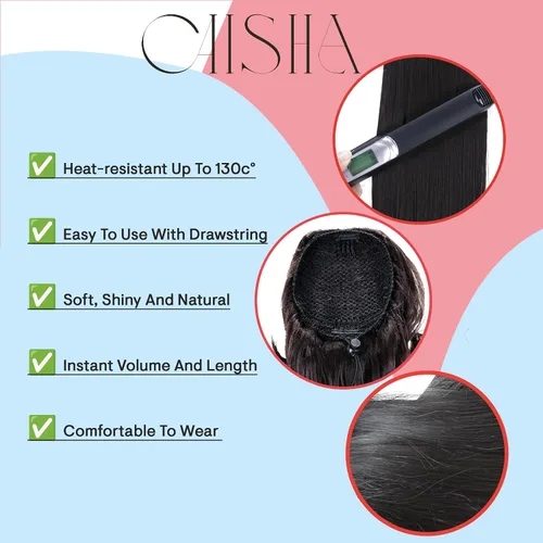 Vista 4 de CAISHA 26" pelo largo extensión cola de caballo cordón Straigth fibras sintéticas resistentes al calor mezcla rubio PH615