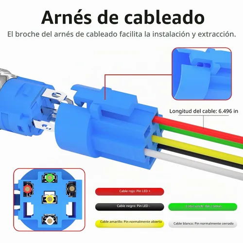 Vista 3 de Interruptor de botón de claxon DaierTek 12 voltios botón momentáneo de presión botón de claxon de aire de 12 V interruptor de altavoz LED acero