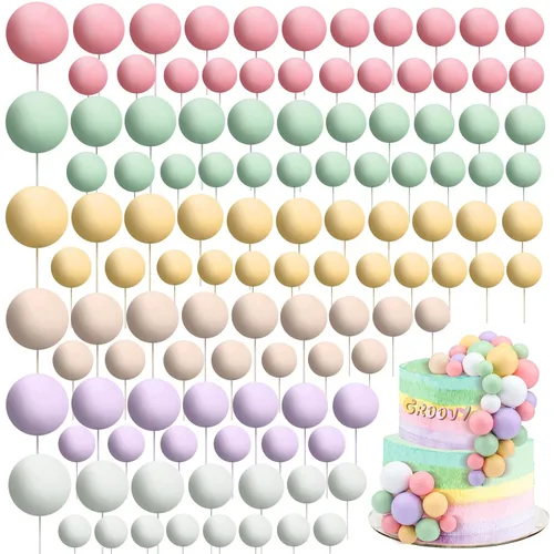 Vista 35 de 108 piezas de decoración de bolas para tartas, decoración de cupcakes, globos de espuma para tartas de bricolaje para bodas, aniversarios, blanco
