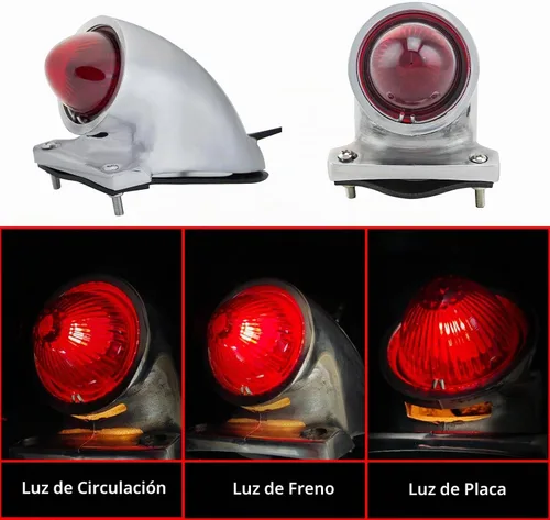 Vista 2 de FATECIM Luz trasera vintage Sparto para motocicleta, luz de freno y parada universal para Harley, Chopper, Bobber FTC-3028-Cromo