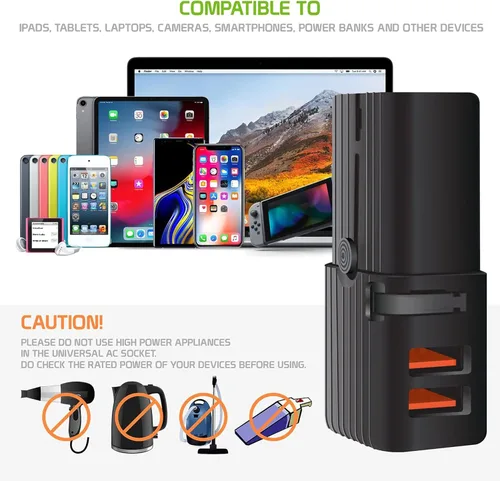 Vista 3 de Adaptador USB universal dual funciona para TAG Heuer Meridiist Infinite para energía mundial y viajes entre Estados Unidos/UE/CN/AUS/NZ/Reino Unido