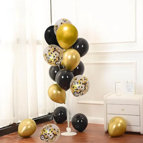 Vista 3 de Globos negros y dorados con globos de confeti negro y dorado para Año Nuevo, graduación, baby shower, boda, cumpleaños, fiestas familiares, 50