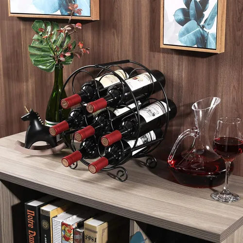 Vista 5 de PAG Soporte para botellas de vino de metal para encimera, 7 botellas, color marrón