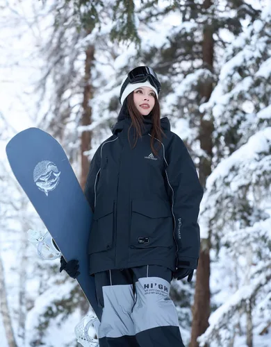 Vista 2 de Chaqueta de esquí para snowboard, nieve, invierno, impermeable, aislada, resistente al viento, holgada, cálida con capucha para hombres y mujeres