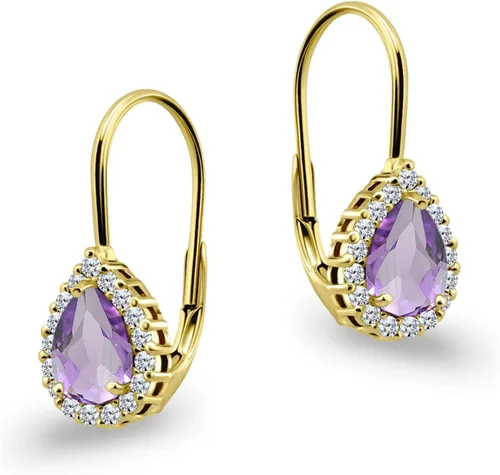 Vista 6 de Aretes para mujer, aretes de piedra natal, 0.315 x 0.236 in con halo de pera genuina o sintética, palancas, aretes de lágrima, aretes de gota