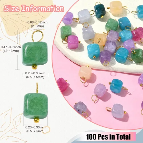Vista 2 de Ipotkitt 100 dijes de chakras de piedra teñida de dolomita natural de colores mixtos para hacer joyas, collares, aretes