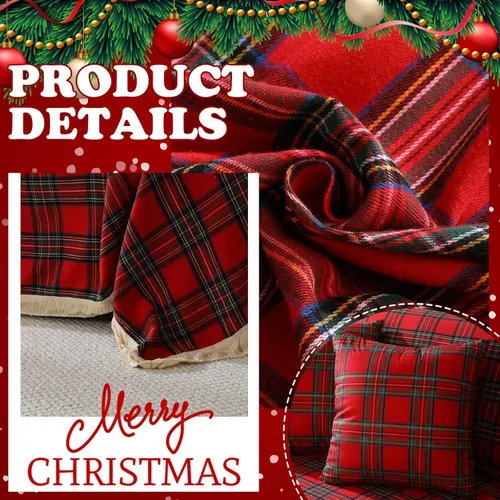 Vista 2 de Oudain Juego de fundas de sofá navideñas con 2 fundas de almohada de 71 x 134 pulgadas, fundas de sofá rojas a cuadros búfalos, funda de sofá de 3