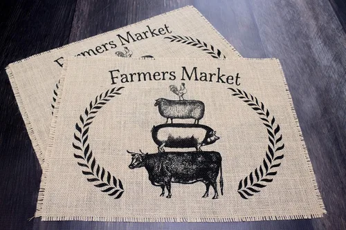 Vista 4 de Farmers Market - Juego de dos manteles individuales de arpillera