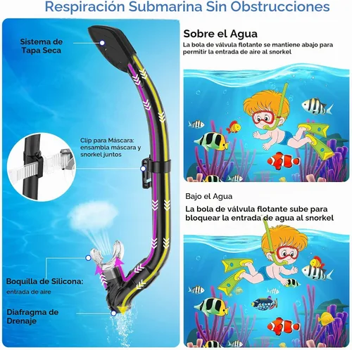 Vista 3 de Seovediary Kids Snorkel Set, Snorkeling Gear for Kids with Mask Fins Negro