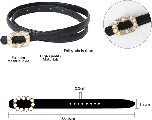 Vista 153 de Cinturón de cuero clásico con hebilla de metal para mujer con vestido de jeans