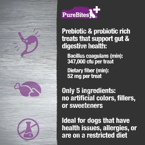 Vista 5 de PureBites + Golosinas liofilizadas para perros intestinales y digestiones, 5 ingredientes, fabricadas en EE. UU., 3 oz