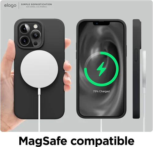 Vista 8 de elago Compatible con funda para iPhone 13 Pro, funda de silicona líquida, cubierta protectora de cuerpo completo, delgada, forro de microfibra Negro