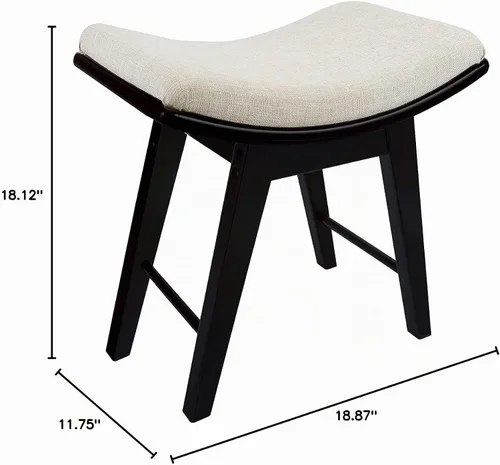 Vista 3 de URFORESTIC Taburete de tocador de madera de roble, moderno taburete de maquillaje con superficie de asiento cóncavo, capacidad de 300 libras, fácil