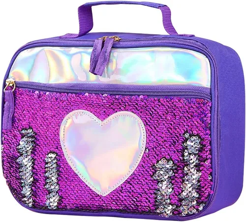 Vista 9 de Bolsa de almuerzo con lentejuelas con aislamiento de mano, bolsa de transporte espaciosa reutilizable, bolsa de transporte, kit de comida de viaje