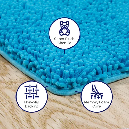 Vista 4 de Bedford Home - Juego de tapete de baño afelpado con espuma viscoelástica, 2 unidades, color azul.