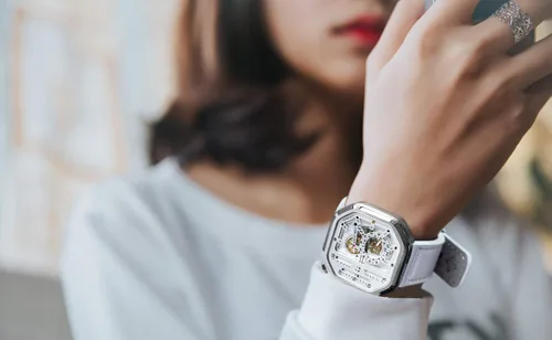 Vista 7 de AGELOCER Reloj analógico de acero inoxidable para hombre diseño mecánico automático de lujo de cuero y a la moda