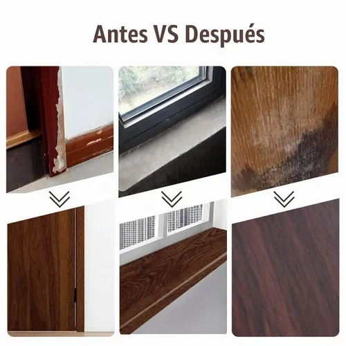 Vista 4 de Cinta de Reparación de Veta de Madera Realista de 4" x 33', Parche de Reparación de Veta de Madera Autoadhesivo para Mesas, Sillas, Puertas Marrón