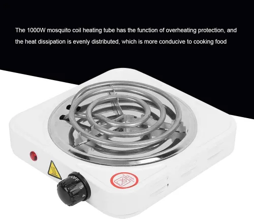 Vista 3 de Estufa eléctrica portátil de acero inoxidable, 1000 W de alta potencia, calentador eléctrico de un solo tubo, enchufe de EE. UU. 110 V, diseño