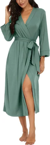 Vista 14 de VINTATRE Bata tipo kimono para mujer, bata larga de punto, ligera, suave, ropa de dormir con cuello en V, casual, ropa de descanso para mujer Verde