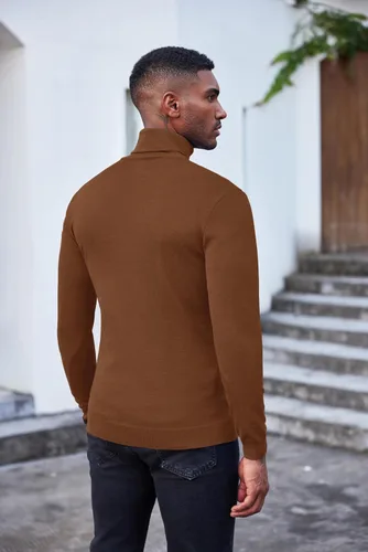 Vista 7 de COOFANDY Suéter de cuello alto ajustado para hombre, casual, básico, de manga larga, suéter de punto