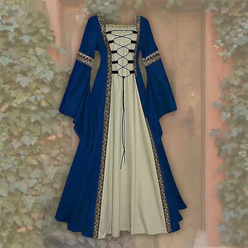 Vista 2 de HRSTUYL Vestidos de otoño medievales corsé para mujer vestido gótico renacentista 2022 talla grande vestido de Midevil negro gótico