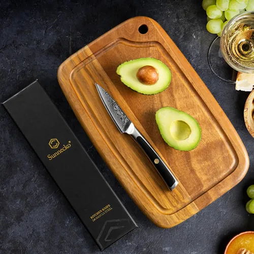 Vista 6 de Sunnecko Cuchillo de pelar de 3.5 pulgadas, cuchillo para frutas con hoja de acero damasquino VG-10 de 67 capas, cuchillo pequeño para pelar