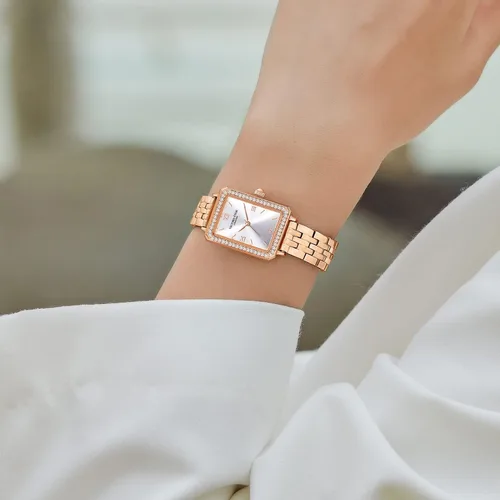 Vista 5 de VICTORIA HYDE Relojes para mujer, esfera de nácar verde, correa de cuero auténtico, caja rectangular clásica
