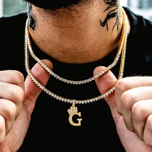 Vista 3 de U7 Collar con inicial de corona de la A a la Z, colgante de letra con cadena de 22 a 24 pulgadas, para hombres y mujeres, joyería con nombre