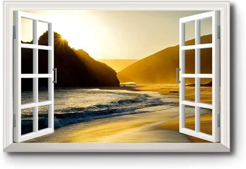 Vista 25 de Renditions Gallery Impresiones de pared de naturaleza para decoración de ventana para el hogar Inundado en la playa de arena, lienzo colgante