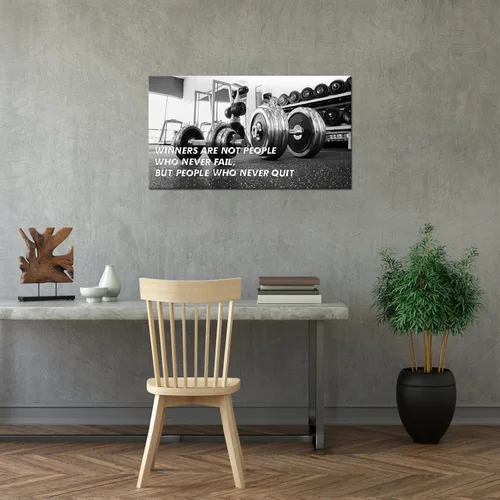 Vista 5 de SkenoArt Gimnasio motivacional arte de pared ganadores son aquellos que nunca renuncian decoración de pared con mancuernas en blanco y negro, lienzo