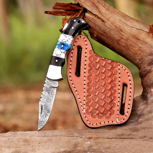 Vista 13 de Hawkbill, cuchillo de bolsillo plegable con hoja de acero, herramientas de utilidad Lineman, mango G10 negro y verde.