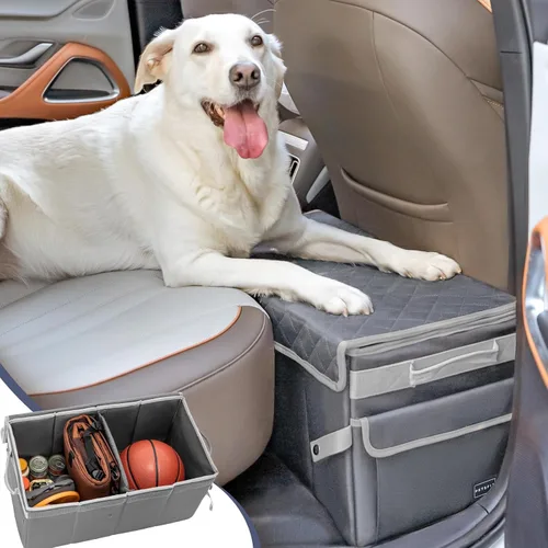 Vista 7 de PETSFIT Extensor de asiento trasero para perros, extensor de asiento de automóvil para perros con almacenamiento, asiento grande plegable