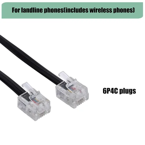 Vista 3 de Cable de extensión de teléfono de 20 pies con conectores RJ11 6P4C estándar para teléfono fijo (negro 6M, 2 unidades)