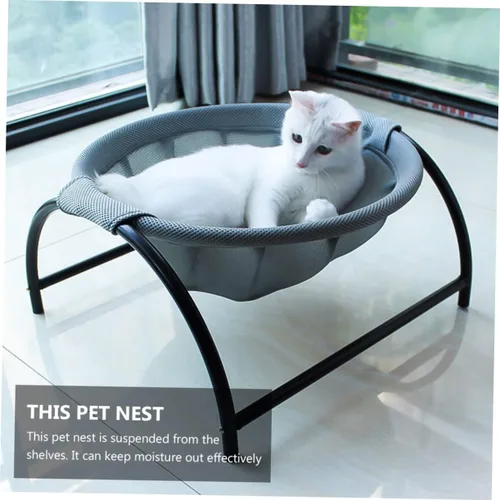 Vista 4 de Happyyami Cama elevada transpirable para mascotas para gatos y perros pequeños, hamaca de enfriamiento con marco de hierro, diseño resistente