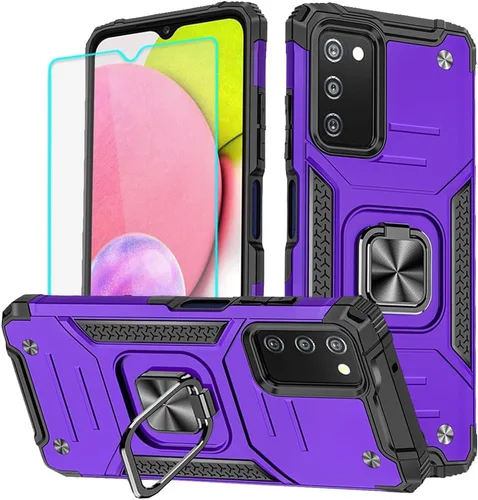 Vista 9 de HNHYGETE Funda para Samsung Galaxy A03s, Samsung A03s, con protector de pantalla HD, soporte giratorio de grado militar de 360° (resistente) a Negro