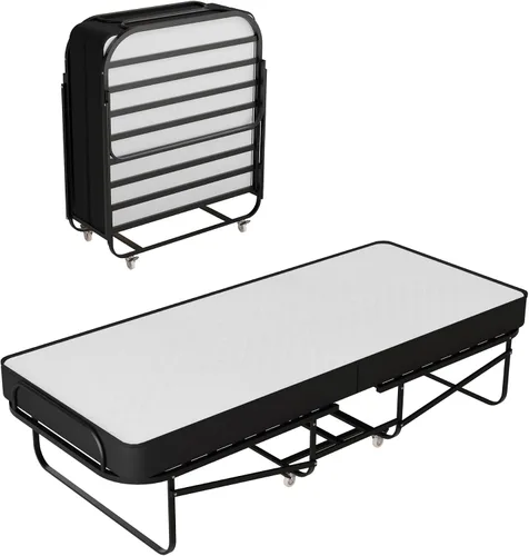 Vista 3 de Treaton, Cama de invitados plegable de 16 pulgadas de alto con colchón de espuma viscoelástica de 5 pulgadas, marco de metal resistente, fácil