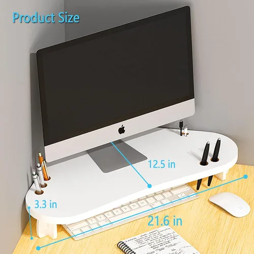 Vista 7 de Triángulo de madera para monitor elevador – almacenamiento de escritorio multiusos blanco para computadora, laptop, impresora