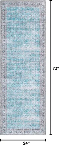 Vista 2 de Unique Loom Revival Collection - Alfombra tradicional con borde de medallón azul/negro (2 pies x 6 pies)