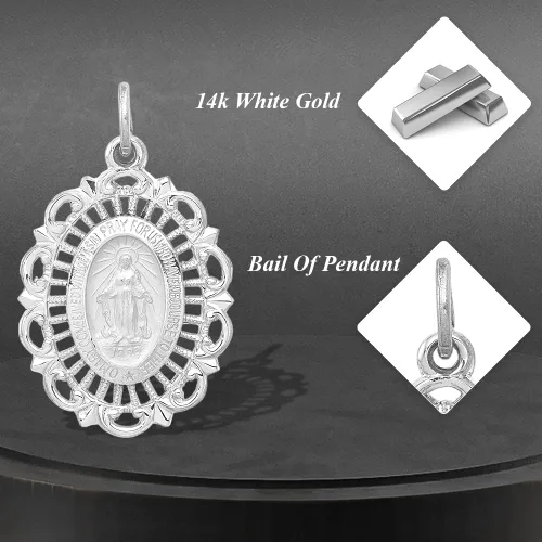 Vista 3 de 14k Gold Miraculous Medal Solid Charm Pendant Fine Jewelry for Women