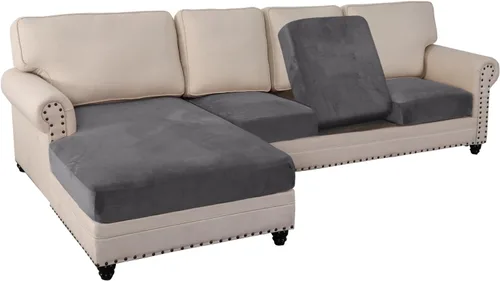 Vista 91 de PrinceDeco Fundas de cojín para sofá, funda elástica y lavable, funda de cojín ajustable de tela de terciopelo antideslizante, protector de muebles