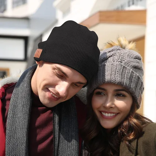 Vista 7 de gorro con Bluetooth 5.0, inalámbrico, de punto, gorro de invierno con micrófono incorporado desmontable, con altavoces estéreo HD, para exteriores