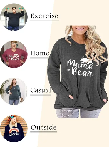 Vista 3 de ROSRISS - Camisetas de talla extragrande para mujer, de manga larga, estilo casual tipo túnica, cuello en V, con bolsillos