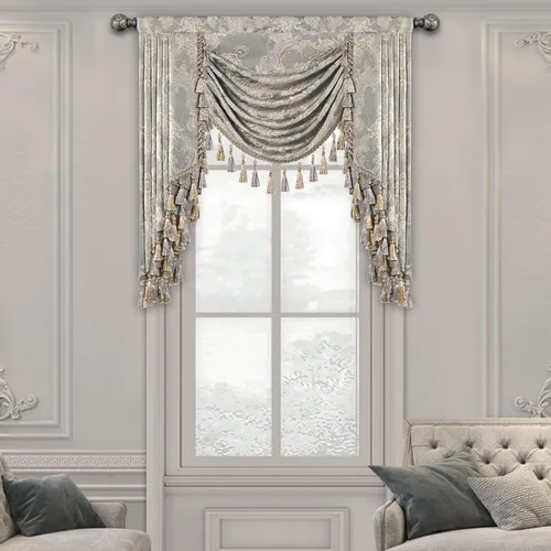 Vista 10 de Loom and Mill Cenefas de Cascada de Lujo para Ventanas, Elegante Cenefa de Cortinas Gruesas de Jacquard con Borlas para Sala de Estar, Dormitorio