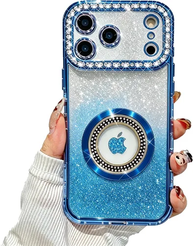 Vista 27 de Losin Funda magnética compatible con iPhone 15 Pro Max con purpurina compatible con MagSafe Funda de lujo con diamantes de imitación con logotipo