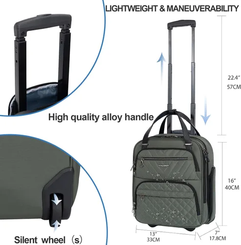Vista 3 de KROSER - Equipaje de mano multifuncional para mujer, ligera, maleta para colocar debajo del asiento, 16 pulgadas, Verde militar