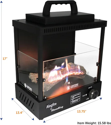 Vista 6 de Flame King ALOGFIRE Calentador de Troncos de Propano con Ambiencia, Llamas Danzantes Limpias y Sin Humo