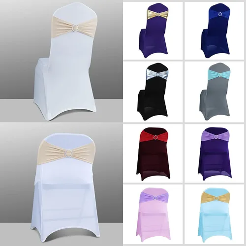 Vista 3 de Babenest Fajas de elastano con lazos para silla, 30 piezas, banda elástica premium para cubrir sillas con hebilla deslizante, lazos elásticos Champán