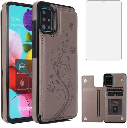 Vista 8 de Funda de teléfono para Samsung Galaxy A51 4G con protector de pantalla de vidrio templado y tarjetero con soporte para tarjetero, accesorios de Negro