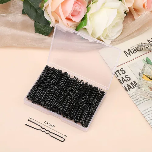 Vista 2 de Cehony Horquillas en forma de U, 200 unidades para mujeres, señoras, niñas, horquillas históricas francesas, horquillas para peinar el cabello, Negro