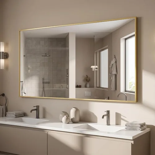 Vista 22 de BEAUTYPEAK Espejo de pared rectangular dorado de 24 x 36 pulgadas con marco de metal, se cuelga horizontal o vertical para sala de estar